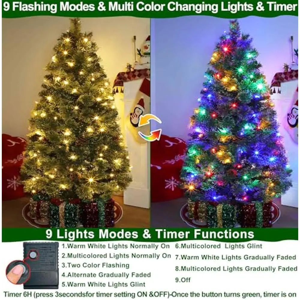 Artificial Scotch Pine Christmas Tree 4.5Ft Dual Color Change&Timer 150 Lights Foldable & Easy Assembly Festive Xmas Decor