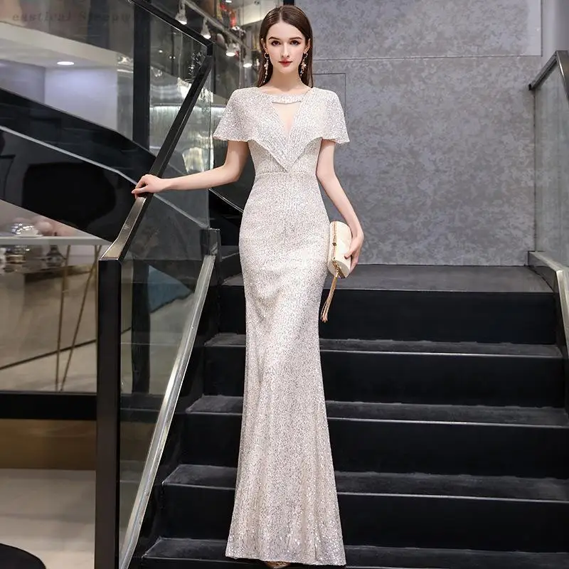 

Сексуальное вечернее платье с рыбьим хвостом, серебряное банкетное платье с пайетками, атмосфера хозяина, королева, Vestidos, роскошное изысканное платье De Soiree