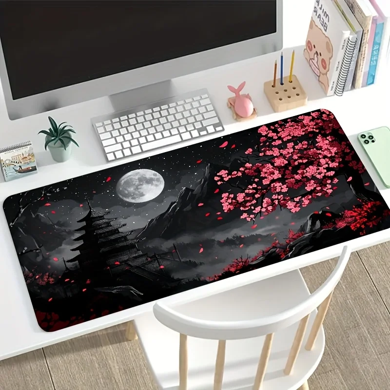 mouse-pad-grande-para-jogos-esportivos-com-design-tradicional-chines-de-flor-de-cerejeira-e-arquitetura-antiga
