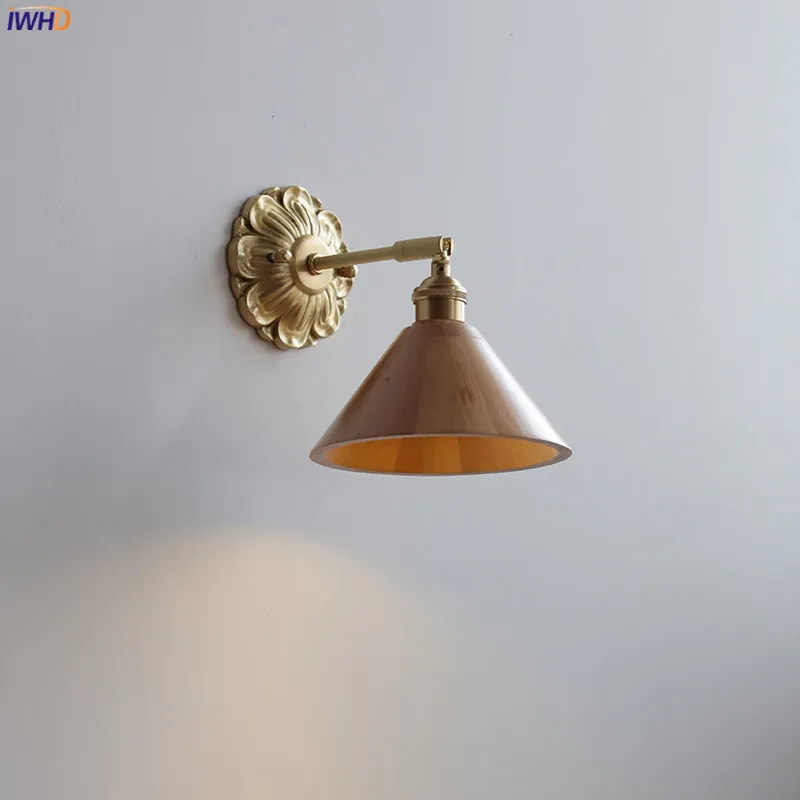 

IWHD Walnut Wood LED Wall Lamps Sconce Home Decor Copper Base Bedroom Living Study Room Stair Light Wandlamp Applique Murale