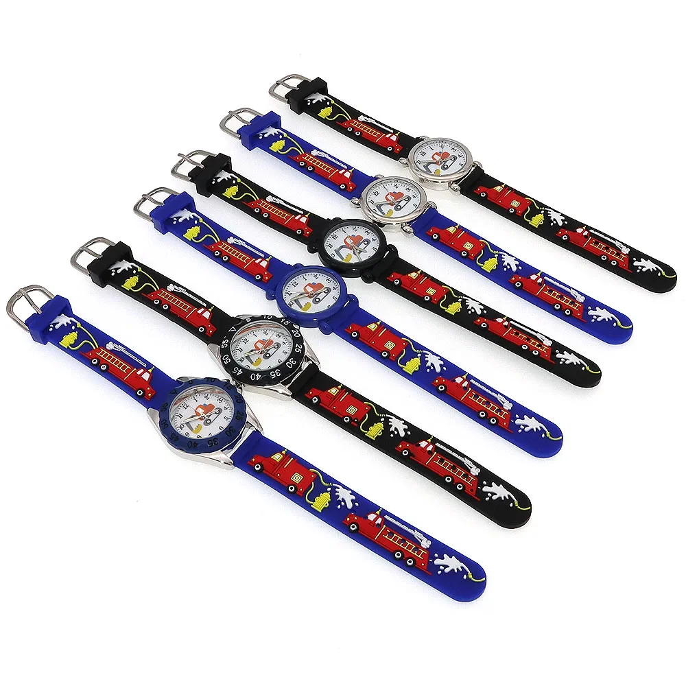 8Pcs Cartoon Fire Truck Digital Watches for Children Silicone Strap Girls Students Baby Watch