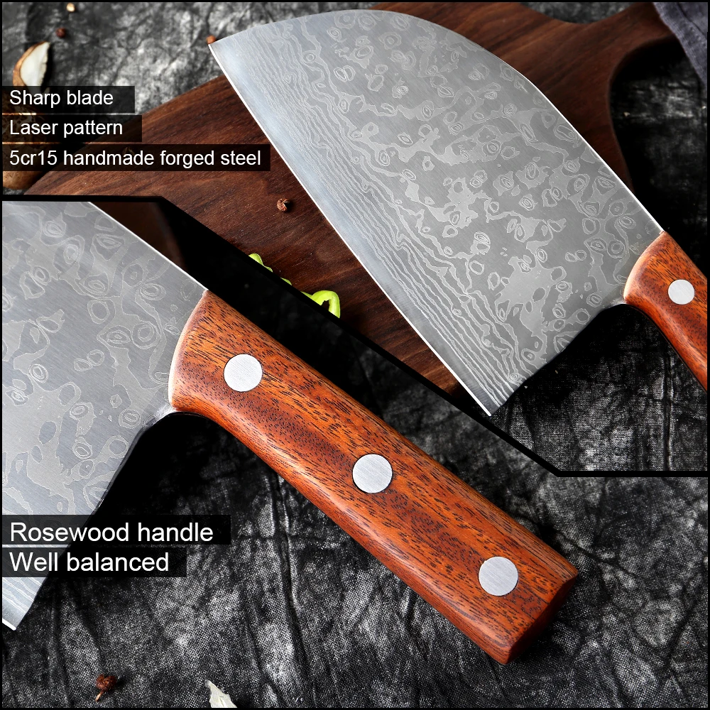 Forging Serbian Chef Knife Full Tang High Carbon Clad Steel Kitchen Chef Knife Ultra Sharp Butcher Cleaver Damascus laser patter