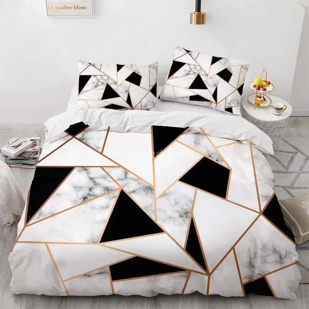 White Gold Marble Pattern Bedding Set Modern 3d Duvet Cover Sets Comforter Bed Linen Twin Queen King Single Size Fashion Luxury