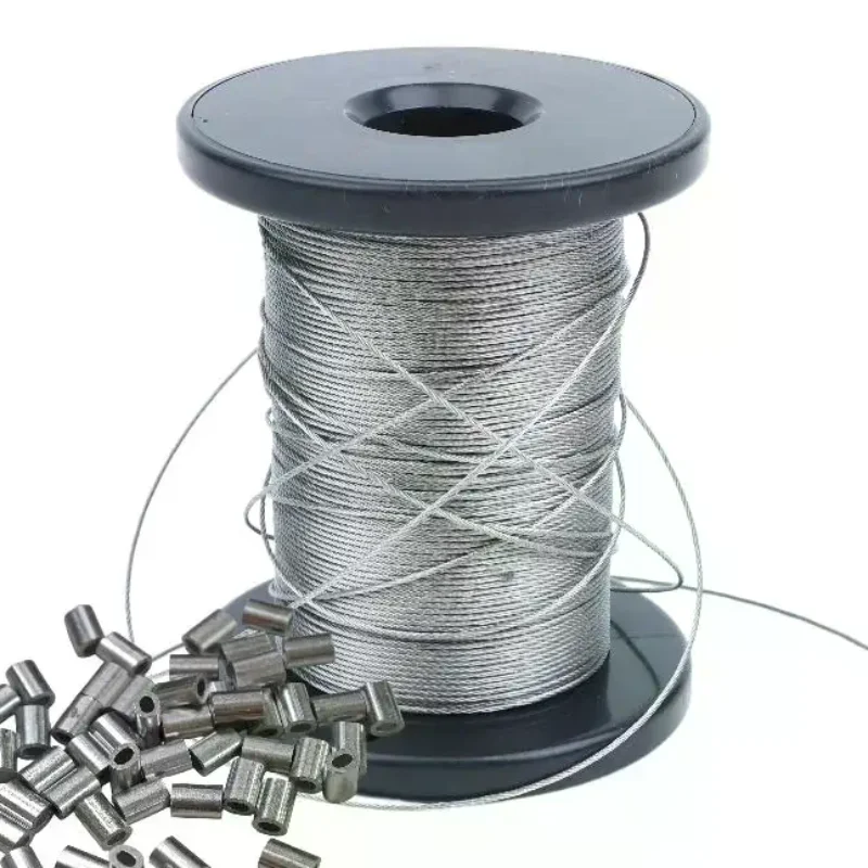 Heavy Duty 304 Stainless Steel Wire Rope Kit 30/50/100M with Aluminum Crimps for Home Anti-theft Net Reinforcement