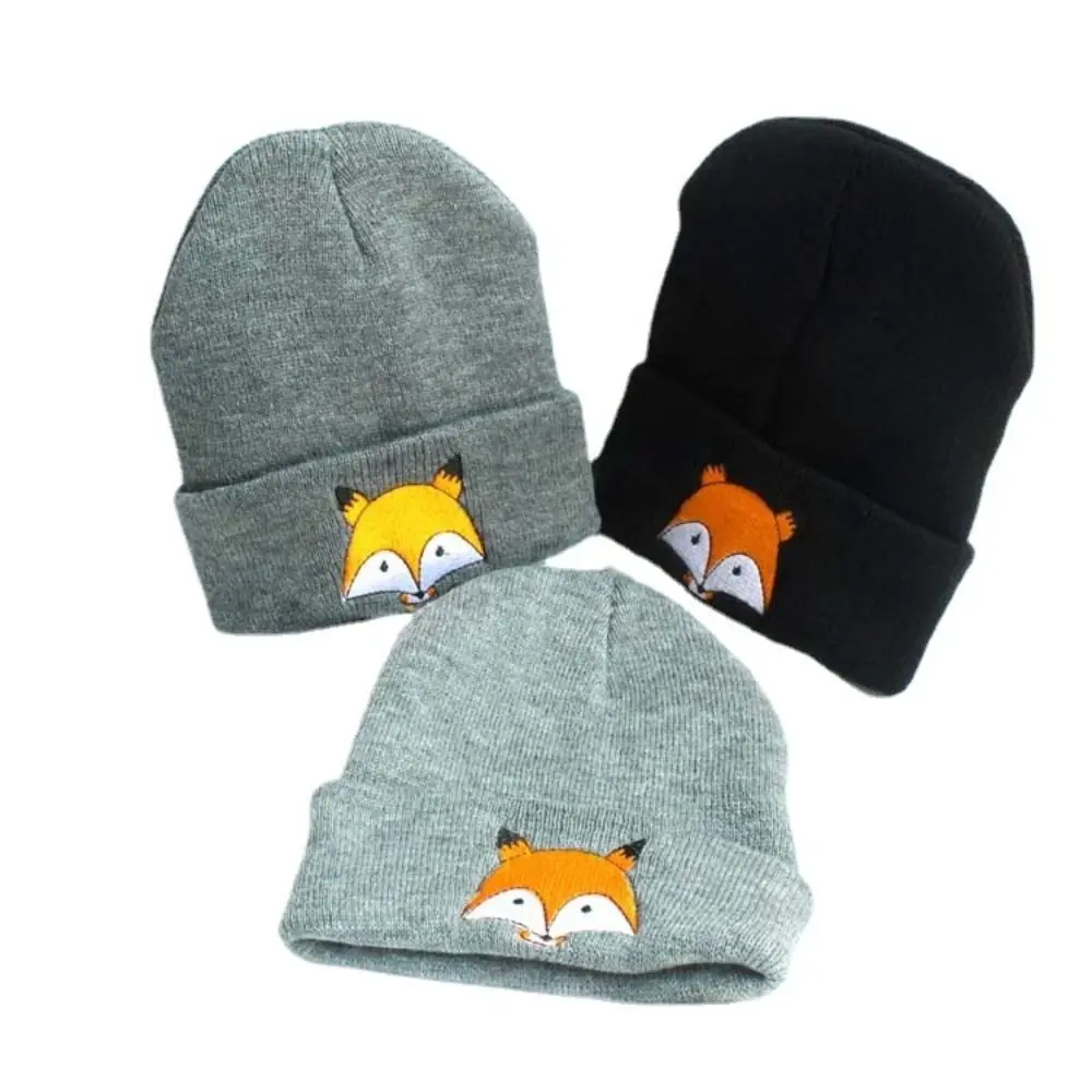 

6 Months-5 Years Old Windproof Solid Color Baby Knitted Hat Soft Cartoon Fox Winter Hat Kawaii Cute Beanie Hats Boys Girls
