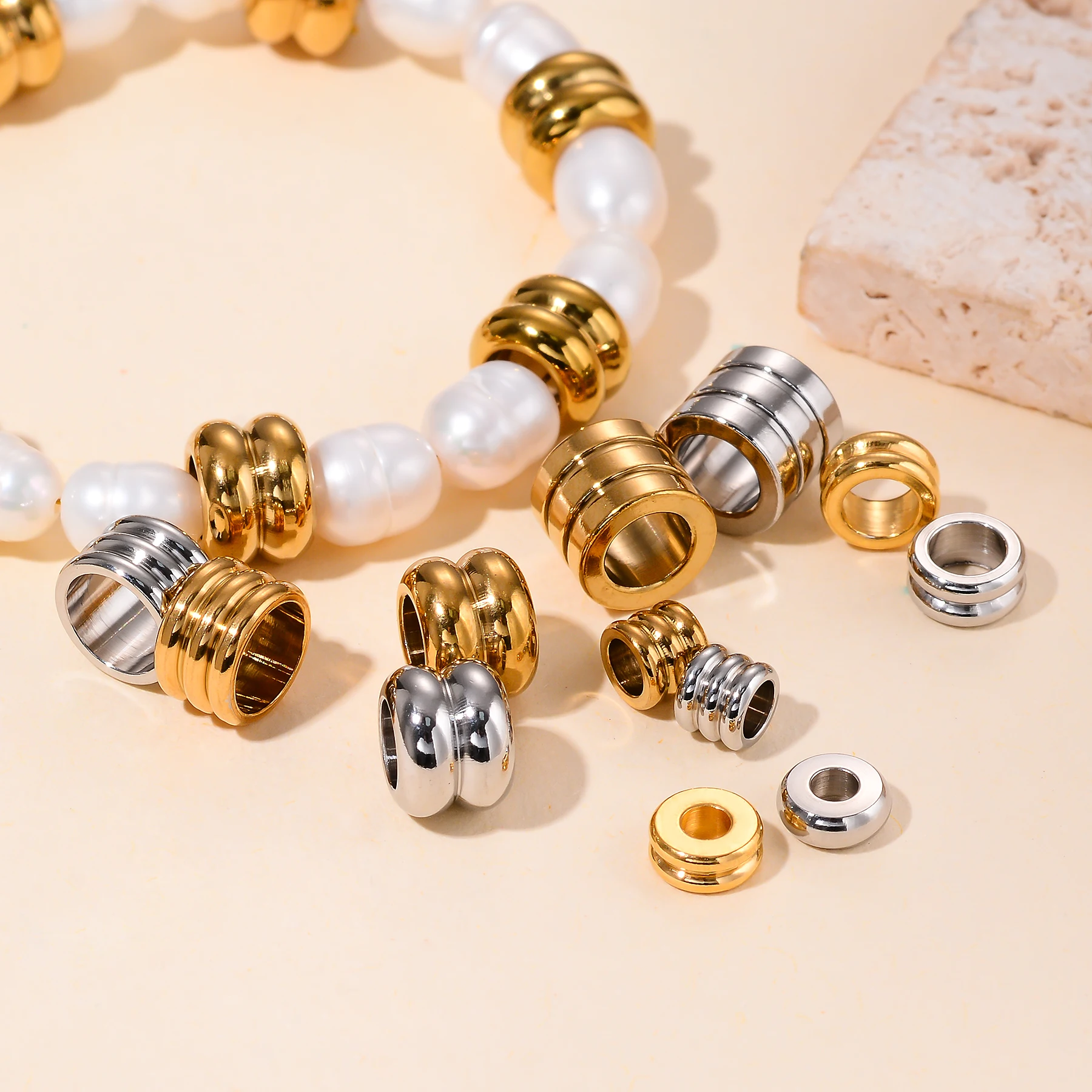 Großhandel 20 Stück 2,5/3/4/5/6mm Edelstahl Großloch Lose Perlen Abstandhalter-Perlen für DIY Schmuckherstellung – Detail 5