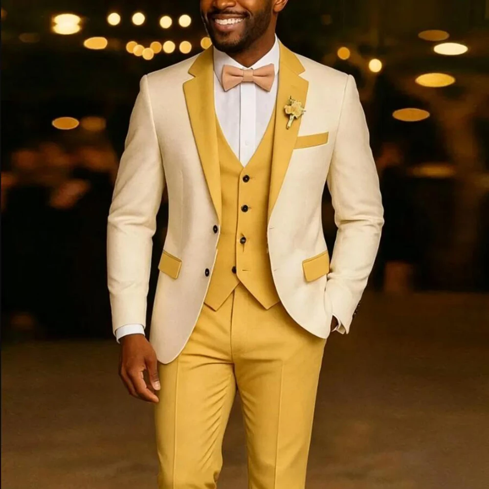 Spliced Wedding Suits For Men Green Groom Tuxedo Customized Formal Blazer Vest Pants Set Prom Party Banquet Trajes Para Hombre