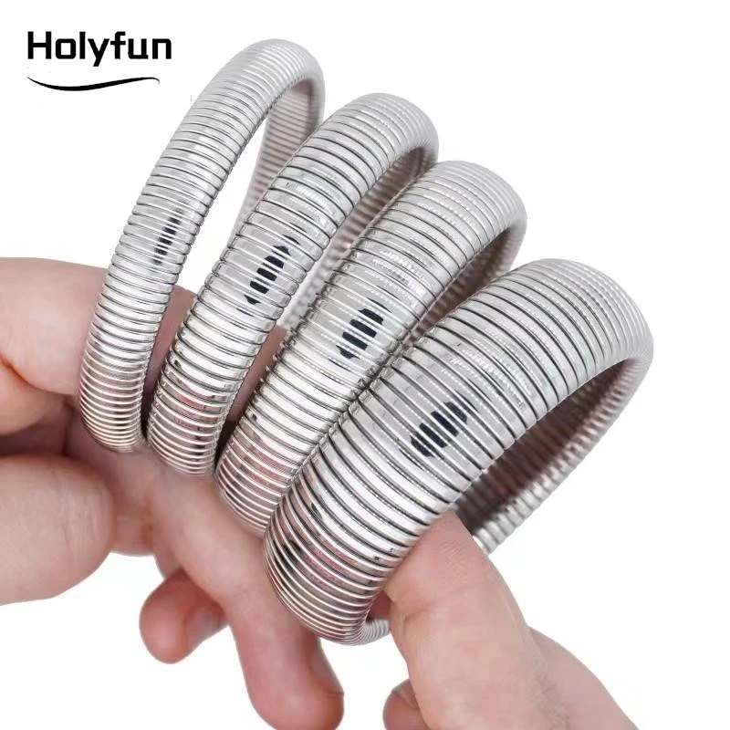 Waterproof Stainless Steel Retro Elasticity Thick Metal Polish Bracelet 18K Gold Plated Trend Fashion Unisex Jewelry Men Women
