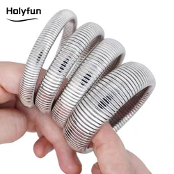 Waterproof Stainless Steel Retro Elasticity Thick Metal Polish Bracelet 18K Gold Plated Trend Fashion Unisex Jewelry Men Women