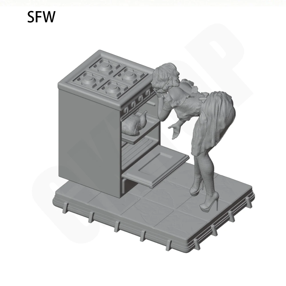 NSFW Female Characters At Home Cooking 1/24 Grey Resin Figure Model Kit Unassembled Unpainted GK 3D Print DIY Miniature Statue