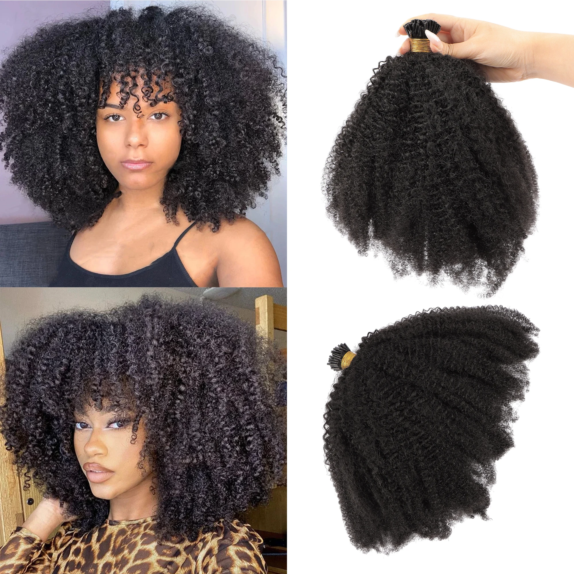 AHVAST I-tip hair extension 100g/pack 4C kinky curly natural black virgin brazillian human hair bundles for braids