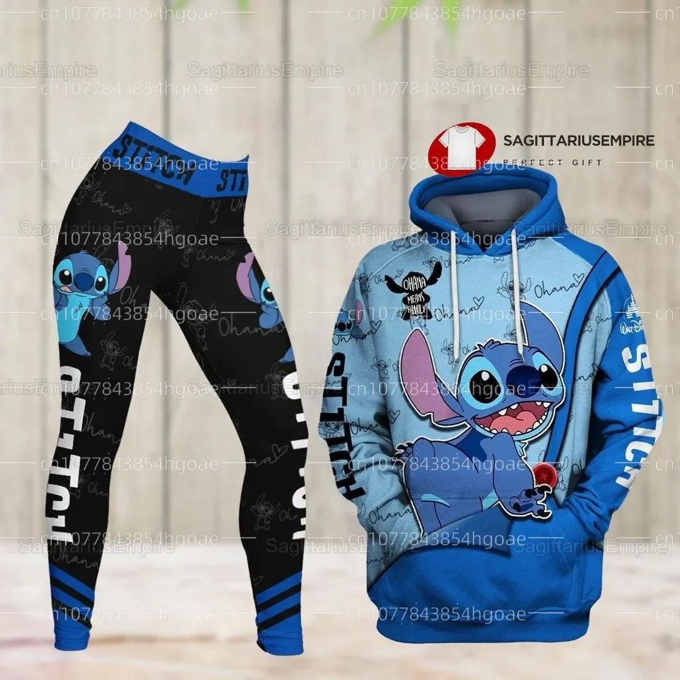 2024 New Stitch Hoodie Women\'s Hoodie Yoga Pants Set Disney Custom Name Yoga Hoodie Tights Fashion Sportswear