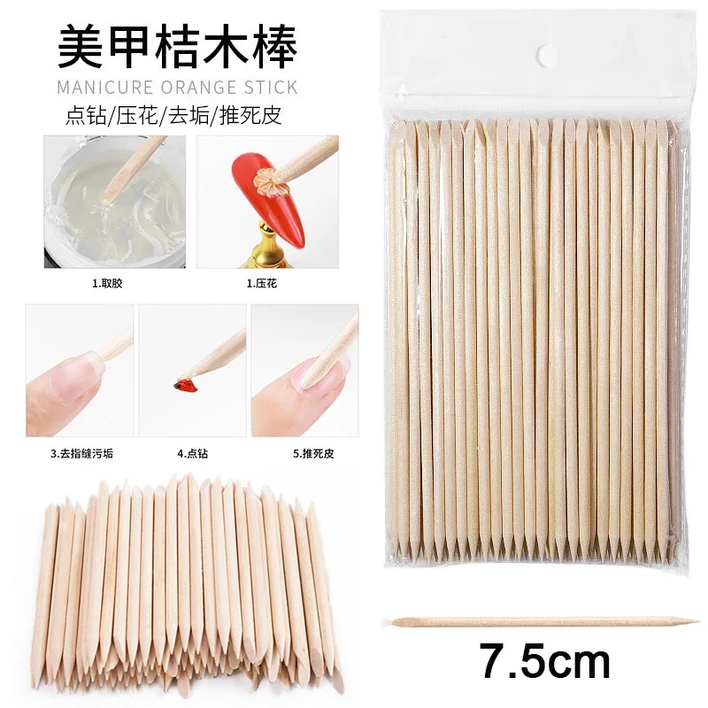 100pcs/set Cuticle Pusher Orange Women Lady Double End Nail Art Wood Stick Cuticle Pusher Remover Pedicure Manicure Tool Set