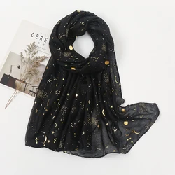 Bronzing Gold Moonlight TR Cotton Hijab Scarf Woman Muslim Hijab Shawls High Quality Viscose Soft Stoles Muslim Hijab Turban