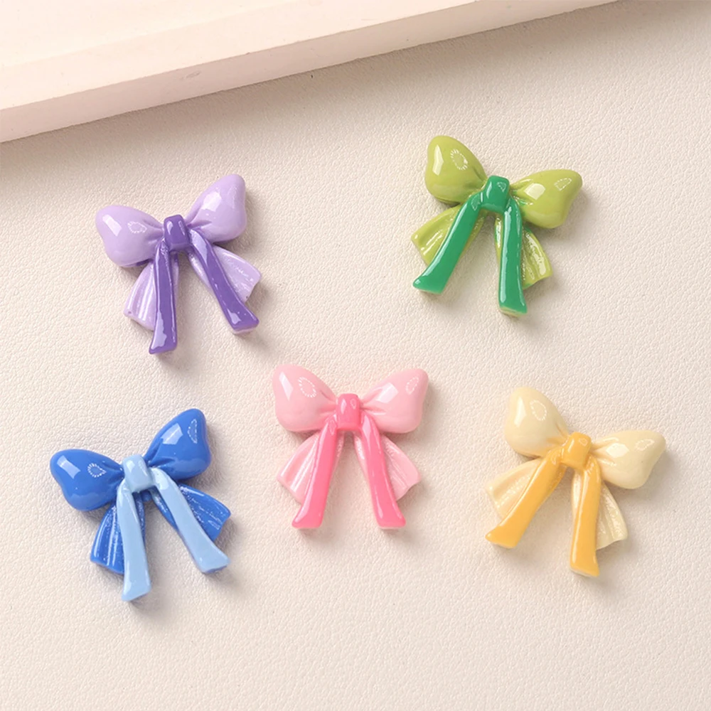 10PCS Shiny Long Ribbon Bow Series Miniature Flat Back Resin Cabochons For Hairpin Scrapbooking DIY Home Decor Craft Accessories