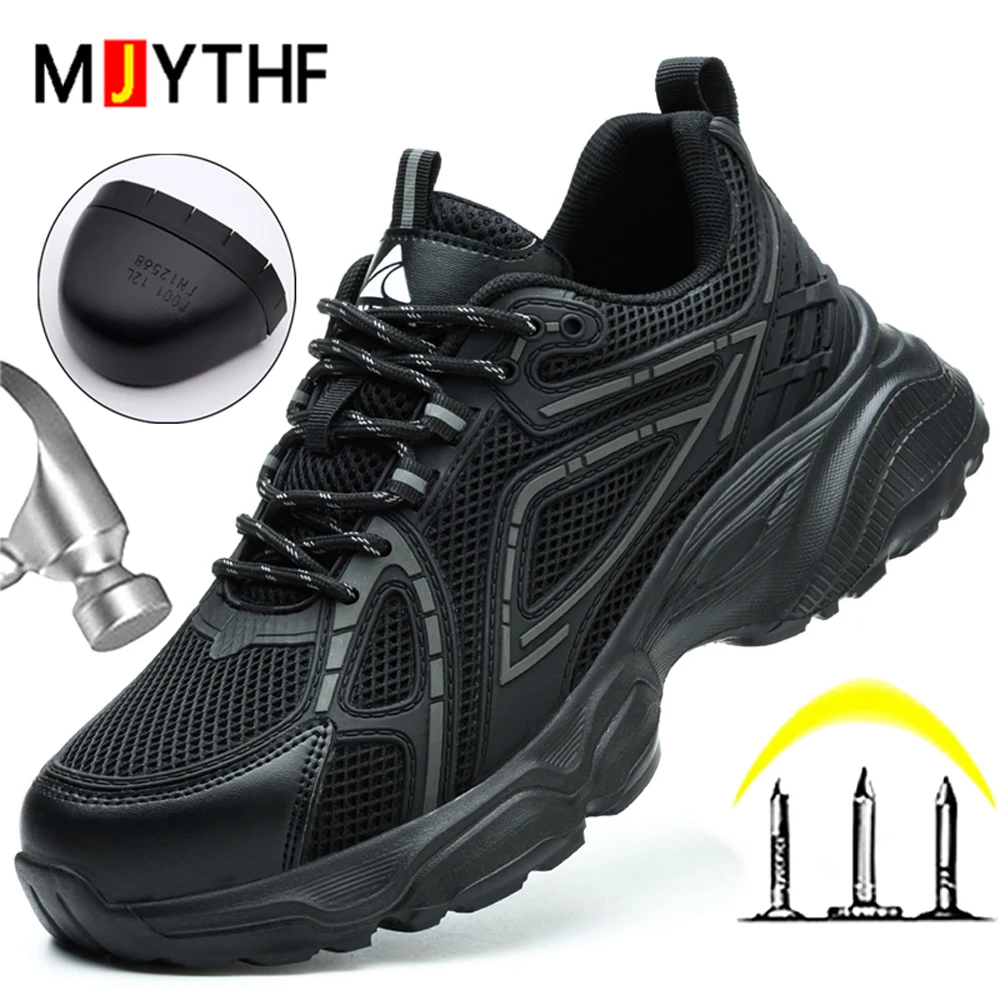 Black Work Shoes New Anti Smashing Anti Piercing Safety Shoes Men Breathable Work Sneakers Indestructible Shoes Men Lightweight