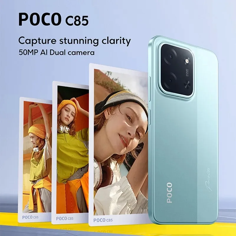 الإصدار العالمي POCO C85 الهاتف الذكي 6.9 "Dot Drop Display 50MP Al كاميرا مزدوجة 6000mAh بطارية كبيرة 33 واط شحن سريع Xiaomi HyperOS 2 معالج ثماني النواة قوي Xiaomi الهاتف المحمول