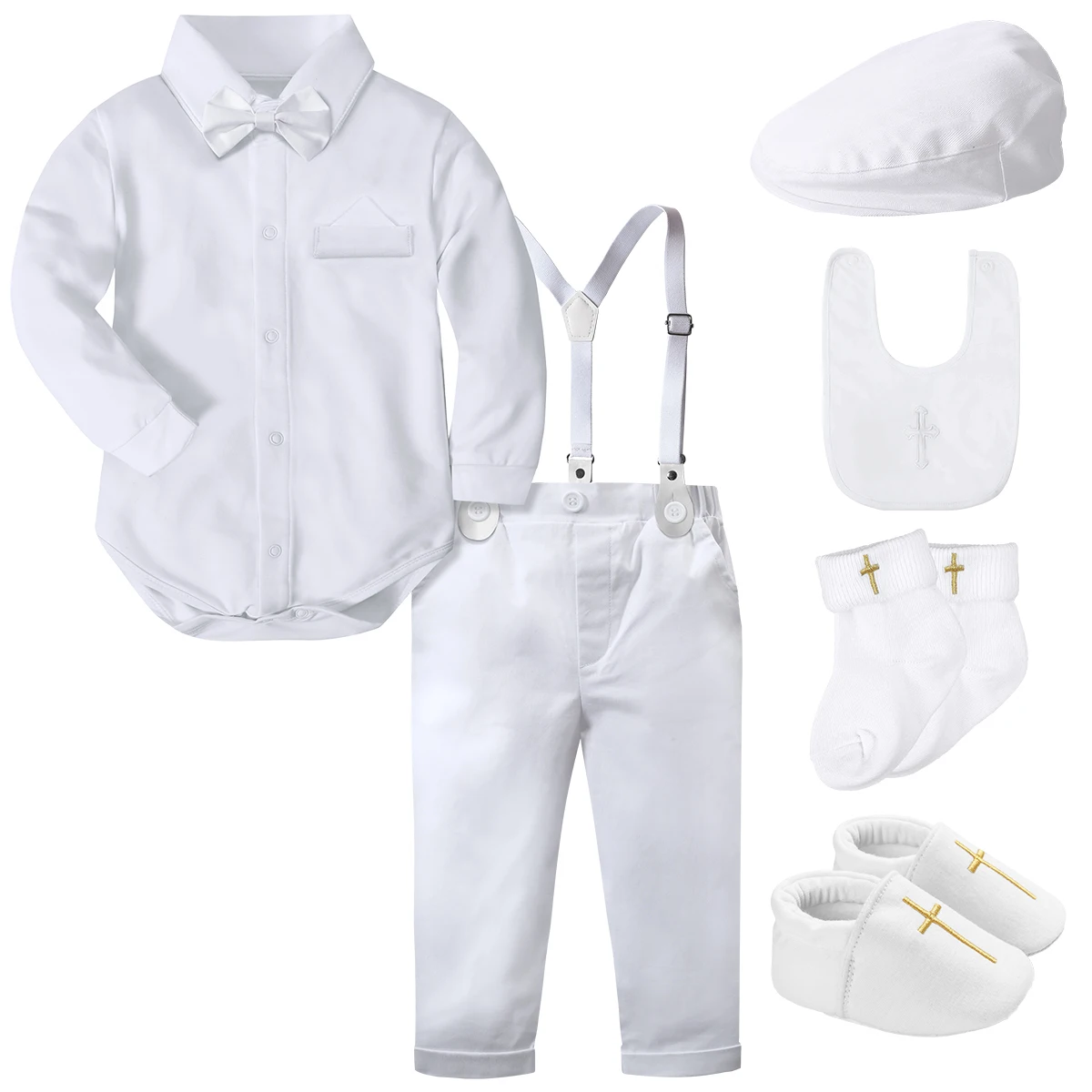 Baby Boy Christening Outfit Infant Baptism Suit Toddler Wedding Church Easter Birthday Gift Romper Shirt + Pants Clothes 2PCS