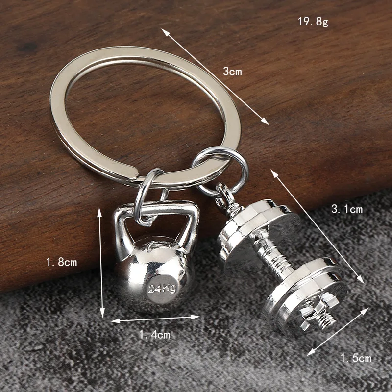 Simulation sporting goods couple pendant metal weight lifting equipment gym pendant dumbbell keychain