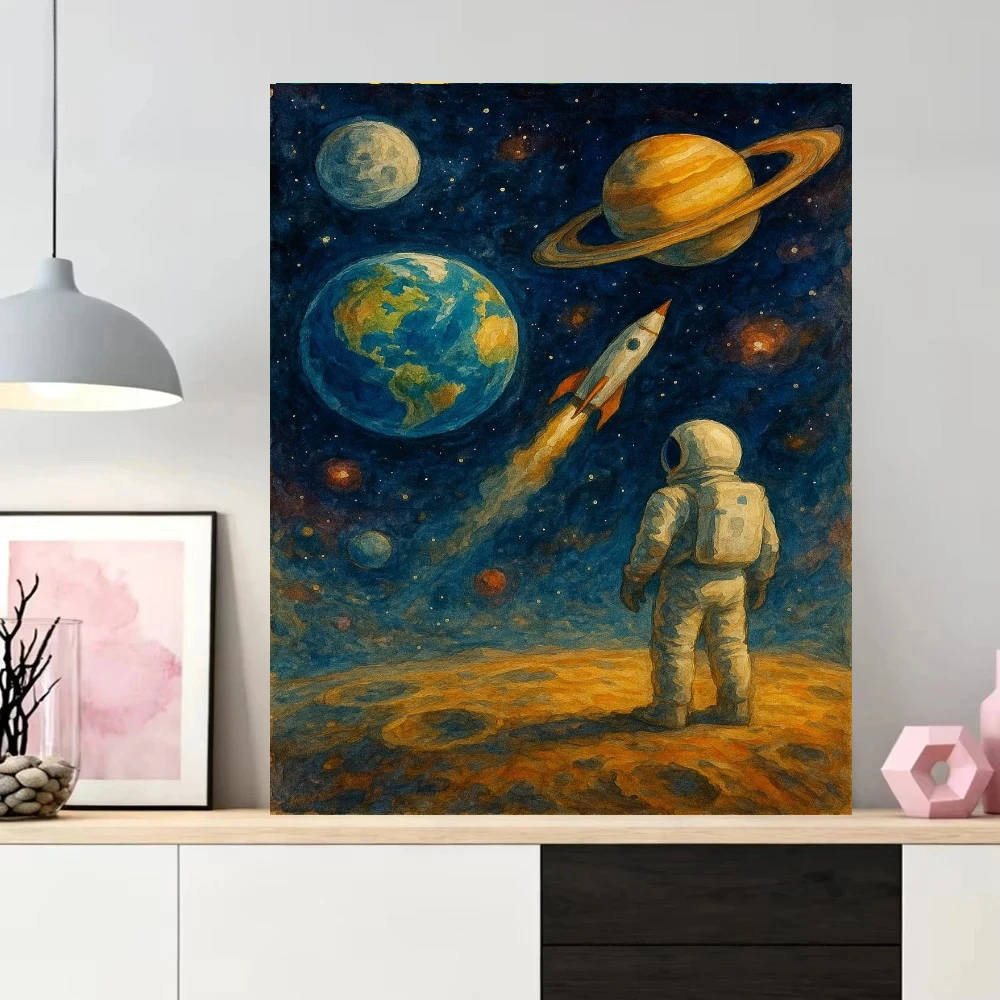 Oil Painting Vintage Space Astronaut Rocket Planet By Number DIY Wall Decor for Living Room Bedroom Home Decor Gift No Frame