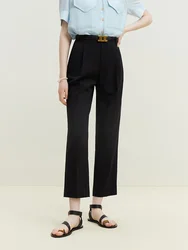 FSLE Simple Style Tapered Nine-point Pants for Women Summer Newly High Waist Thin Casual Straight Suit Pants for Office Lady