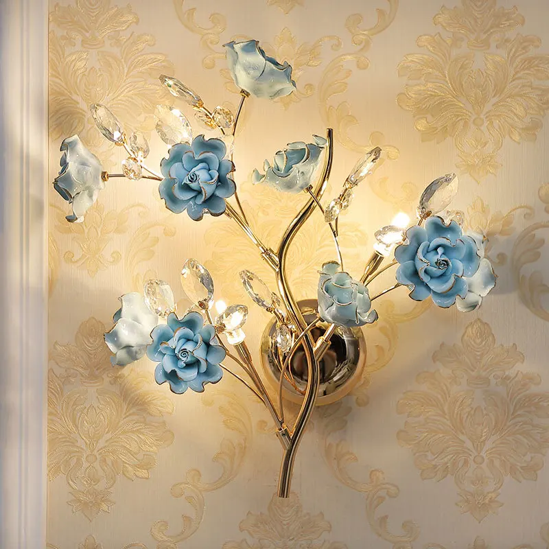 European light luxury TV background wall living room bedroom bedside crystal ceramic flower