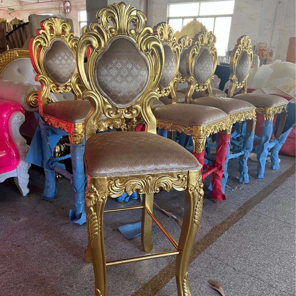 Modern Luxury Royal Throne Bar Chair King and Queen Seat in Gold Velvet For Banquet Event Bar Living Room