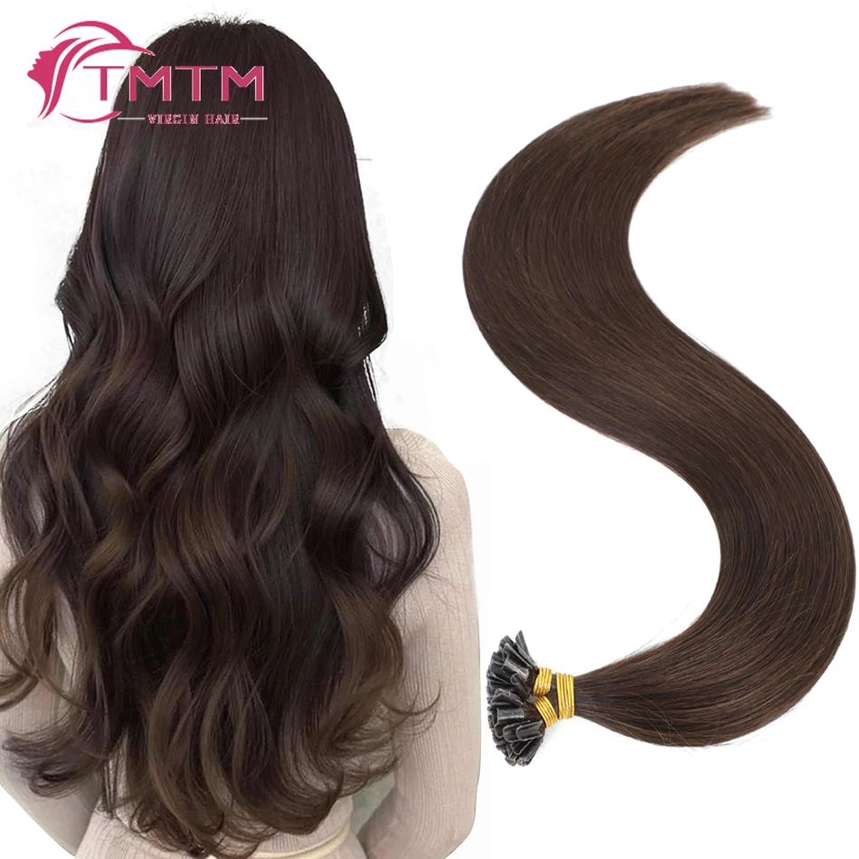 

50 Strands Dark Brown U Tip Hair Extensions Brazilian Straight Remy Human Hair Keratin Nail Tip Human Fusion Hair 16-22 Inch