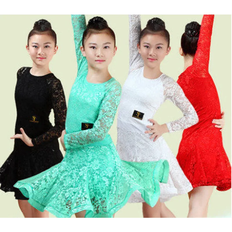 Vestido de baile latino de encaje para niña, falda de salón de competición para niños, ropa de práctica de Tango y Salsa