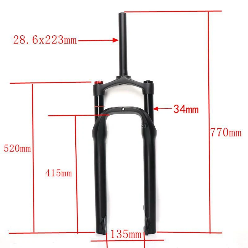 TAOZIK-Fourche avant à suspension pneumatique pour gros vélo, éblles chocs, 26mm, 27.5mm, 29mm, 4.0mm, 135mm