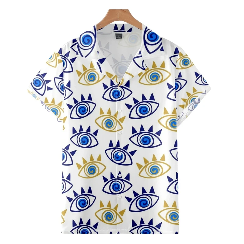 Funny Blue Eye 3D Printed Blouses For Men Clothes Fashion Punk Eyes Graphic Shirts Hawaiian Y2k Male Short Sleeve Button Tops