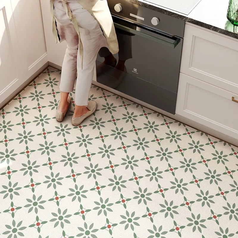 

Kitchen Floor Mat Simple Floral Decor Balcony Rug PVC Leather Waterproof Oilproof Carpet Soft Wear Resistance Mats 러그 Kовер