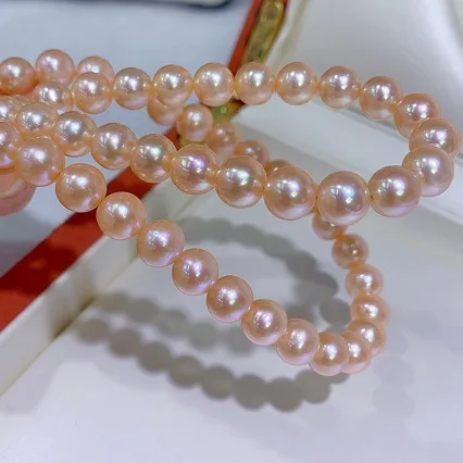 

Orange Pink Primary Color Edison Pearl Necklace 8-9mm Round and Translucent Natural Freshwater Pearl Necklace
