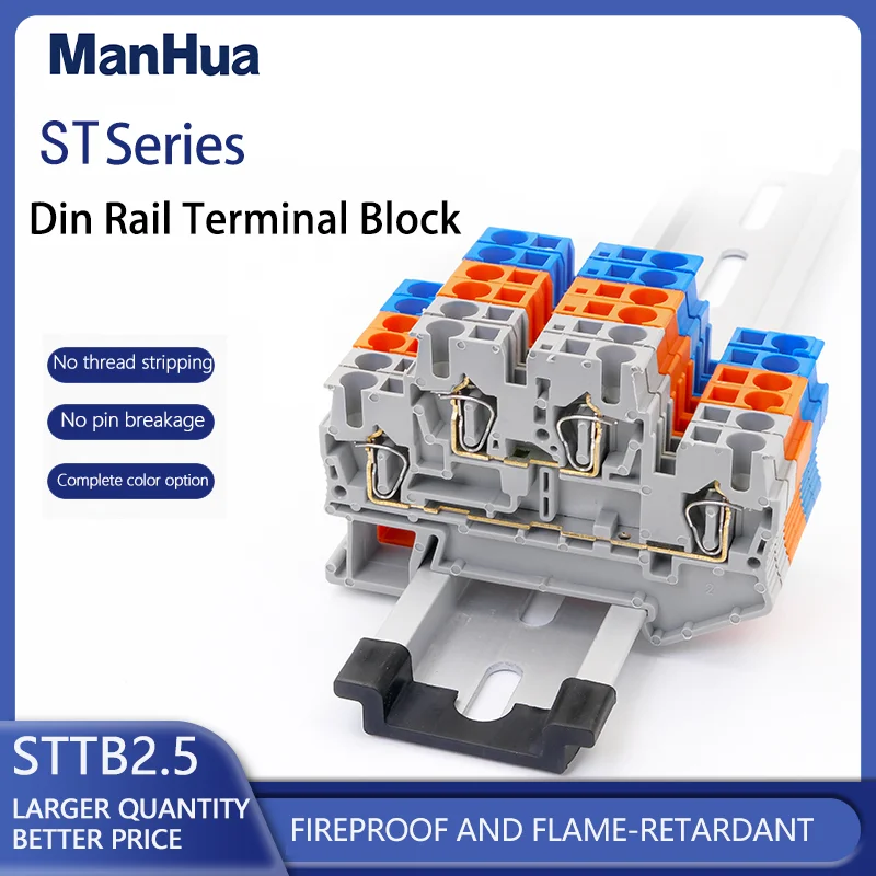 ManHua  STTB-2.5 10Pcs Din Rail Terminal Block Electrical Wire Connector Double Layer Spring Connection Connector Wire Conductor