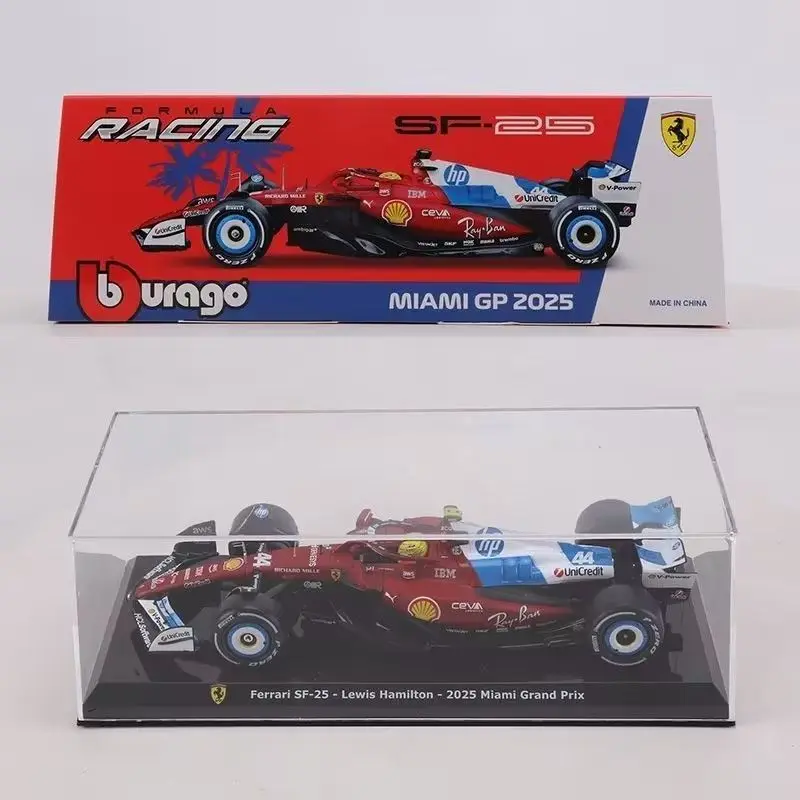 Bburago 1:24 Ferrari SF25 F1 Miami GP 2025#44 Lewis Hamilton Alloy Diecast Model Car Limited Edition Collectible Racing Toy Gift