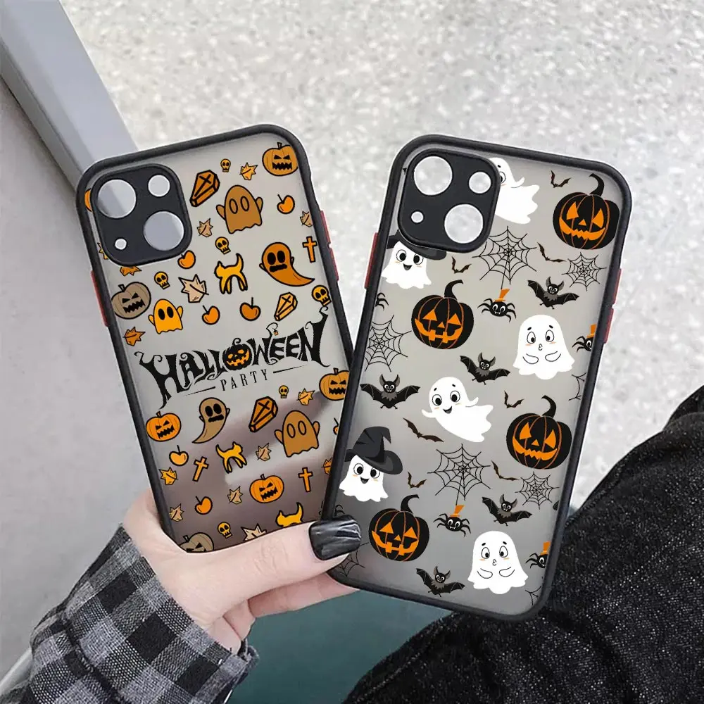 Czarne etui na telefon Halloween 14 13 12 11 Max Mini 7 8 Plus SE XS X XR Cover Cartoon Ghost Fundas na iPhone 11