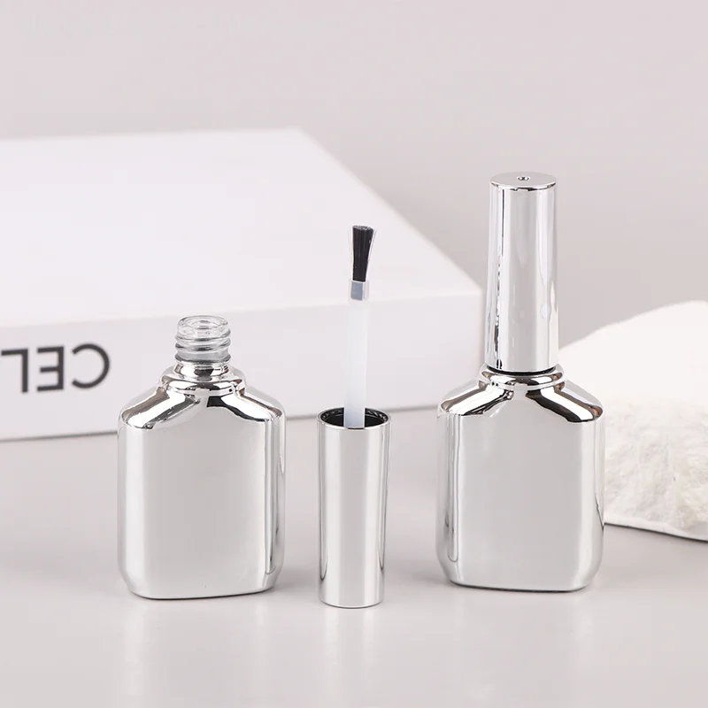 Botellas Vacías de cristal para esmalte de uñas, envases de 15ml para aceite de belleza, colores plateados galvanizados