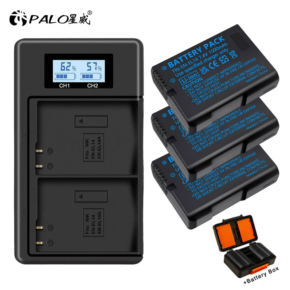 

1500mAh EN-EL14 ENEL14 EN-EL14a EN EL14 EL14a Battery + LCD USB Dual Charger for Nikon D3100 D3200 D3300 D5100 D5200 D5300 P7000