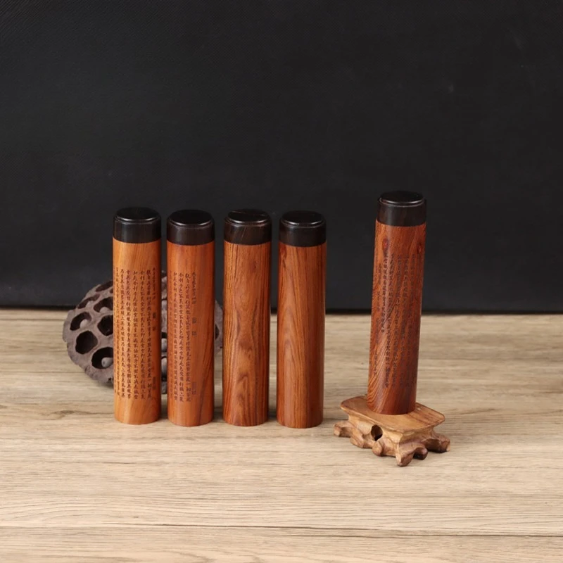 Wood Long Incense Tube Handmade Polished Carving Heart Sutra Worship Accessory Indoor Meditation Tea Ceremony Accessories Zen