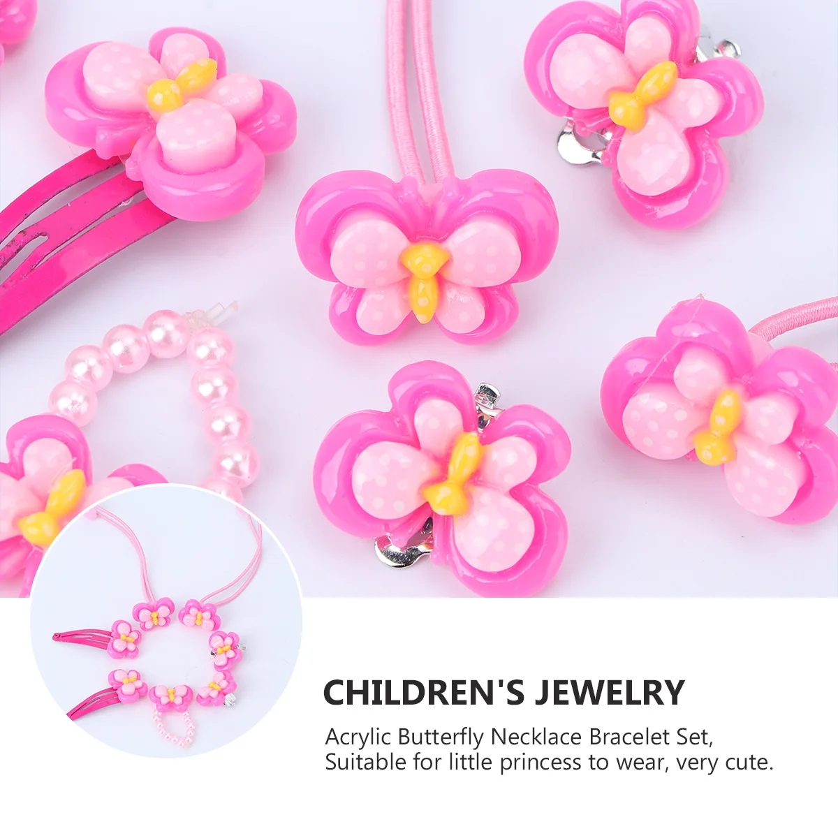 Butterfly Necklace Bracelet Set Acrylic Stretch for Girls Kids Party Favors Photo Prop Unique Jewelry Gift Soft Comfortable