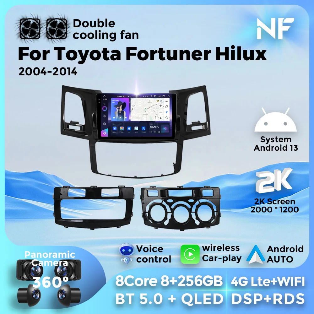 

Для Toyota Fortuner Hilux 2004-2014 Автомобильный мультимедийный видеоплеер Стерео WIFI Android 13 Беспроводная GPS-навигация BT 256 ГБ 8 ядер