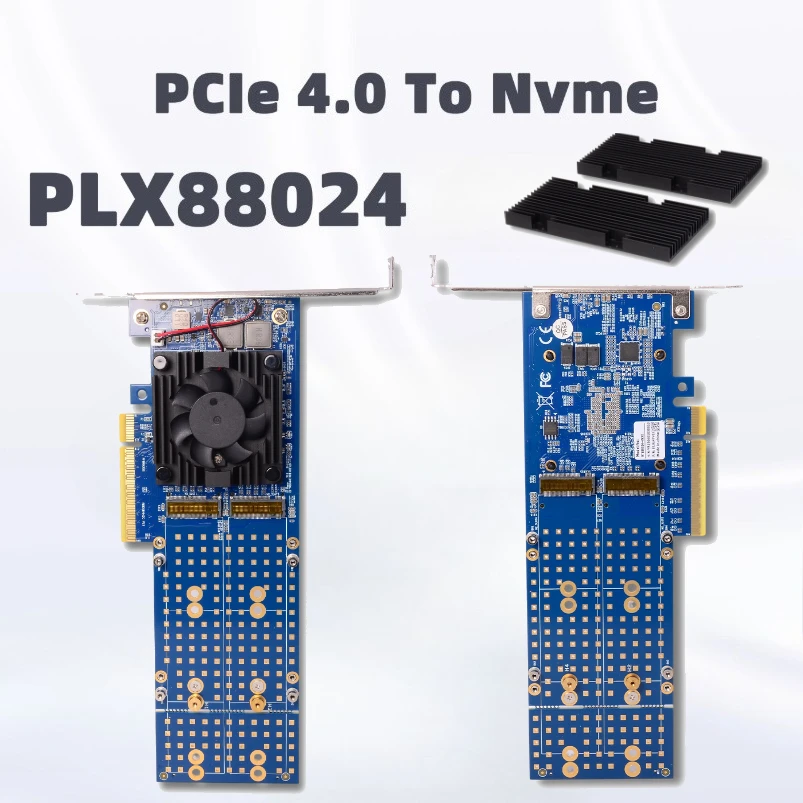 No-Splitting PCIe Expansion Card PCI-E 4.0 NVME PLX88024 4-Bit M.2 Hard Disk X8 Free-Splitting Pcie 4.0 Nvme Riser Card+Heatsink