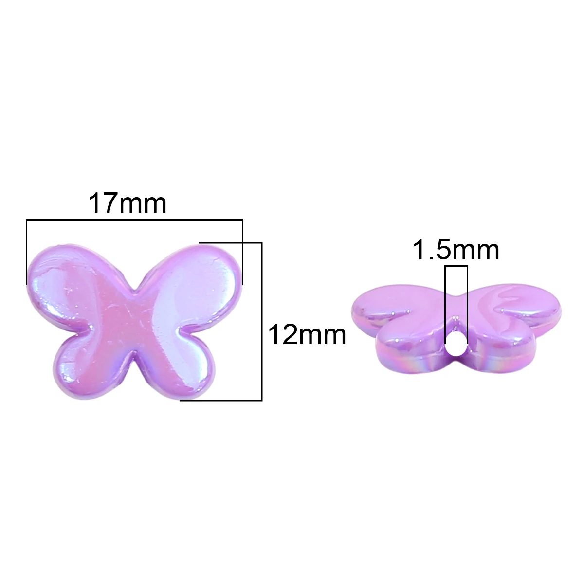 Purple AB Polished Butterfly Acrylic Beads 17x12mm Colorful Spacer Loose Beads for DIY Jewelry Making Bracelet Accessories
