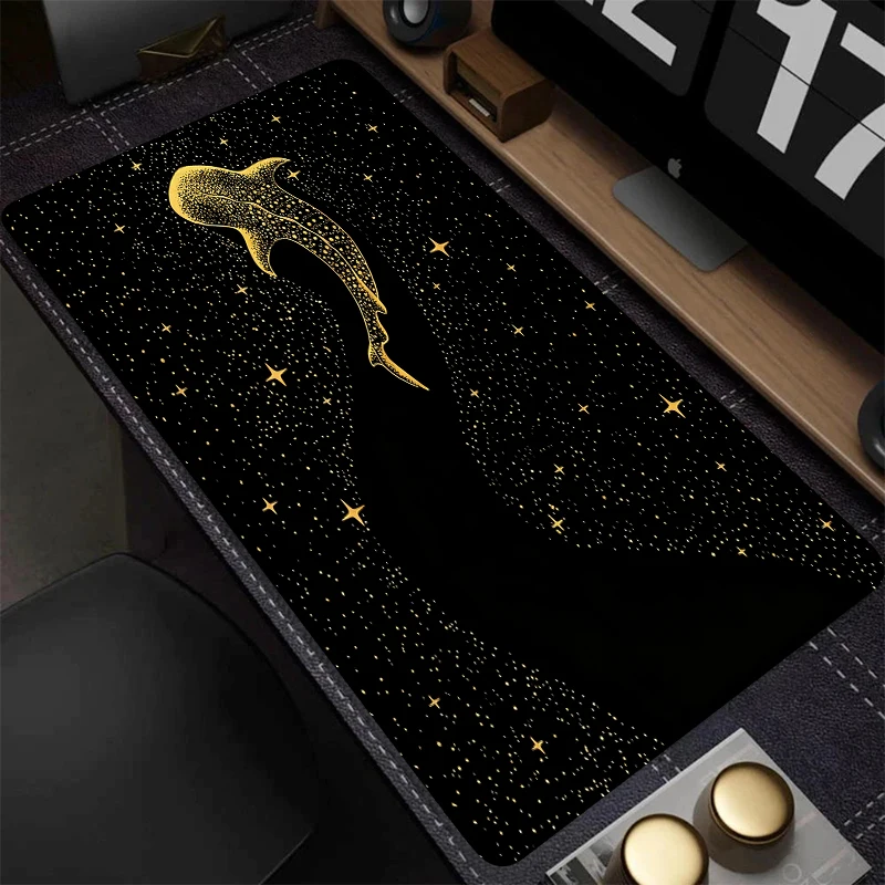 Simple Black Large Gaming Mouse Pad with Deep Sea Whale Design, Keyboard Mat XXL Desk Pad, High-definition Computer Desk Pad