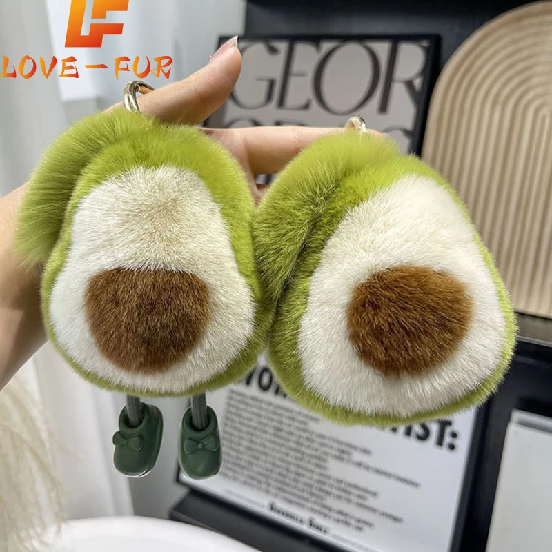 

2024 Fashion New Style Cute Imitation Otter Rabbit Hair Avocado Car Key Chain Pendant Female Gift Plush Doll Book Bag Charm