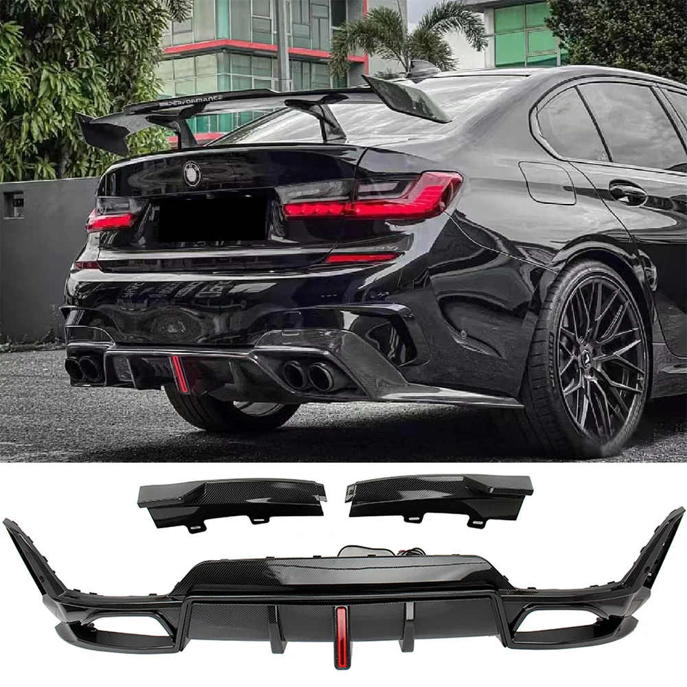 

Rear Bumper LED Tail Diffuser Lip Spoiler For BMW 3 Series G20 320i 325i 330i M340i M Sport 2023+ Carbon Fiber Printed