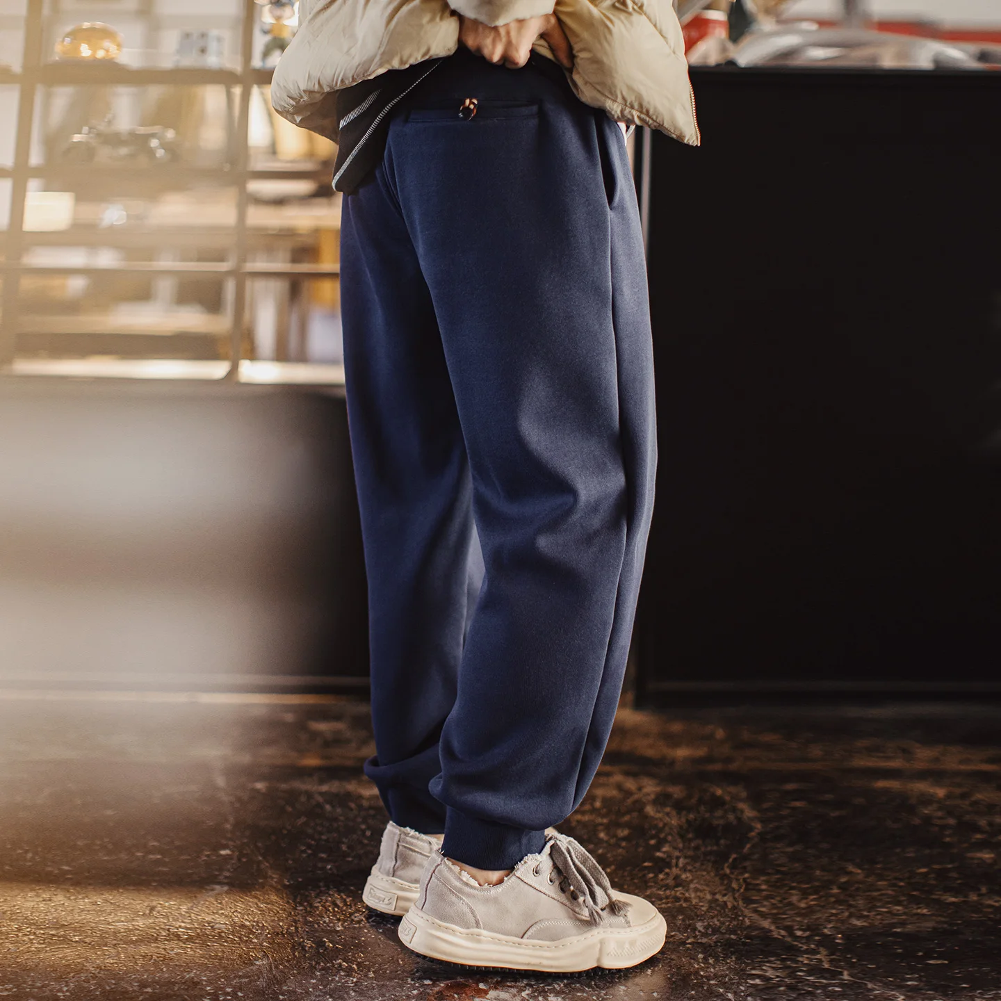 Maden Casual Men’s Navy Blue Fleece Lined Jogger Sweatpants Fall Winter Thick Warm Drawstring Trousers Loose Fit Sporty Pants