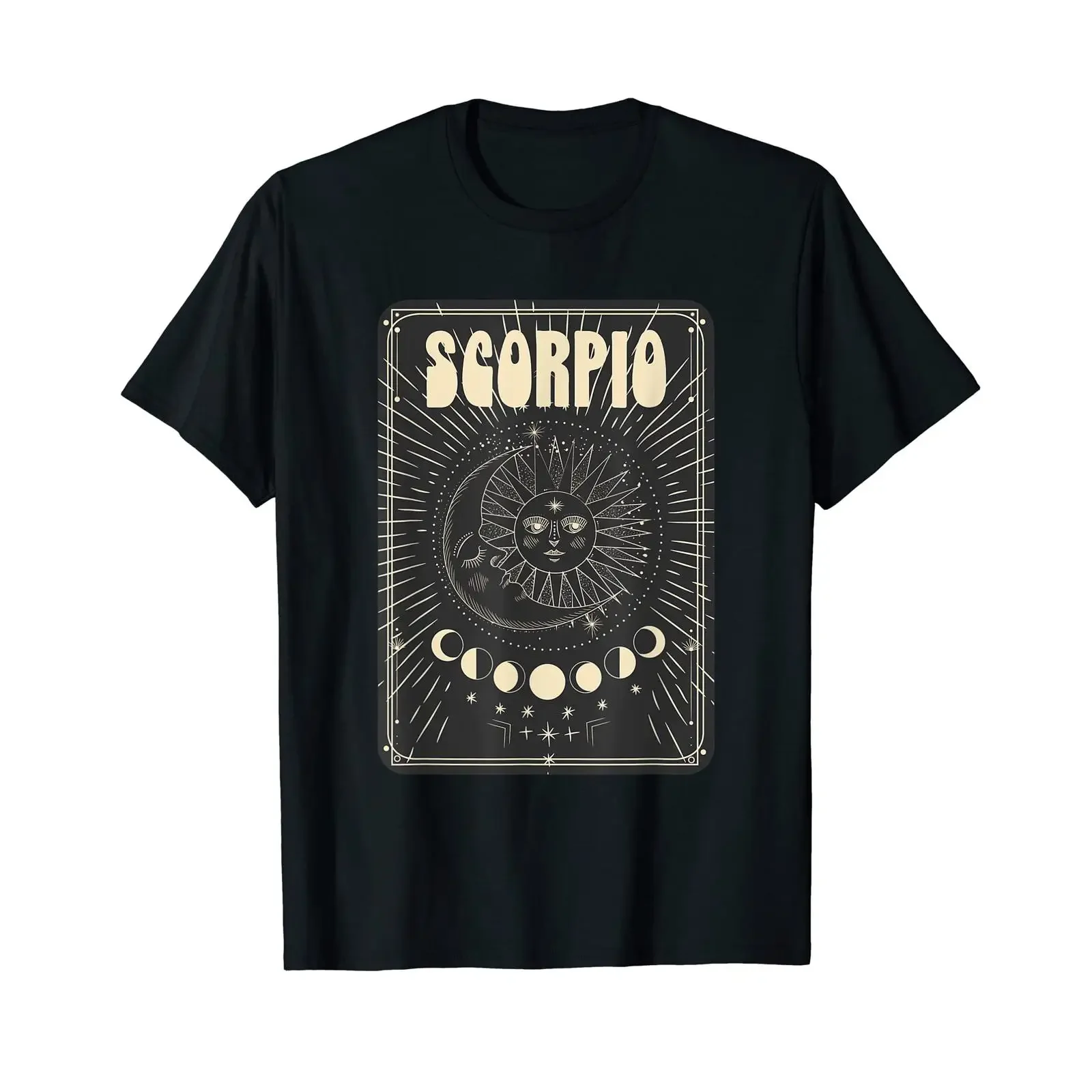 Camiseta Skorpion Mond Schild Astrologie Design com visual vintage, lavada, macia, para uso diário, casual e com estampa gráfica.
