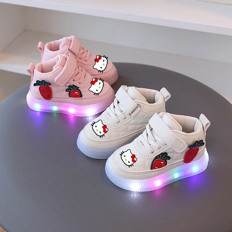 Sanrio crianças sapatos esportivos menina menino sapatos casuais olá kitty novo plutônio dos desenhos animados sapatos casuais com luzes led tênis