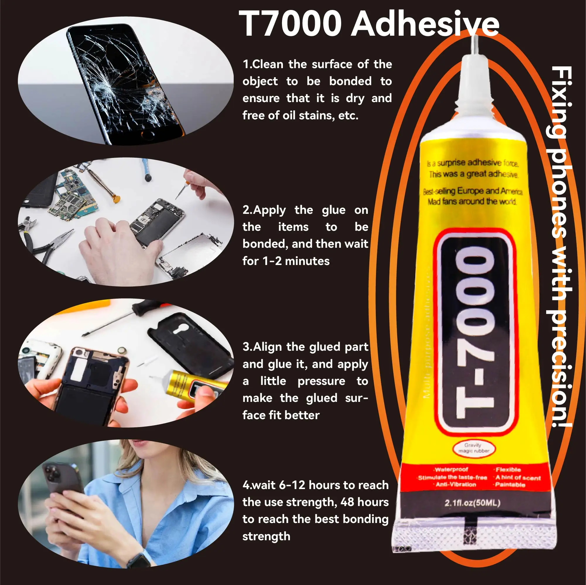 Black Contact Repair Adhesive Phone Battery Cover Frame Gap Filling DIY Glue with Precision Applicator Tip 15ML 50ML 110ML